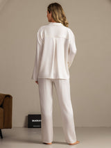 [Weiß] SilkSilky-DE 19Momme Langärmelig Notch-Kragen Damen Pyjamas 002
