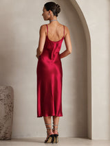 [Rotwein] SilkSilky-DE Sleeveless V Neck Kleider 002