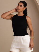 [Schwarz] SilkSilky-DE Sleeveless Round Neck Cami Top 003