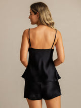 [Schwarz] SilkSilky-DE Sleeveless V Neck Camisole-Set 002