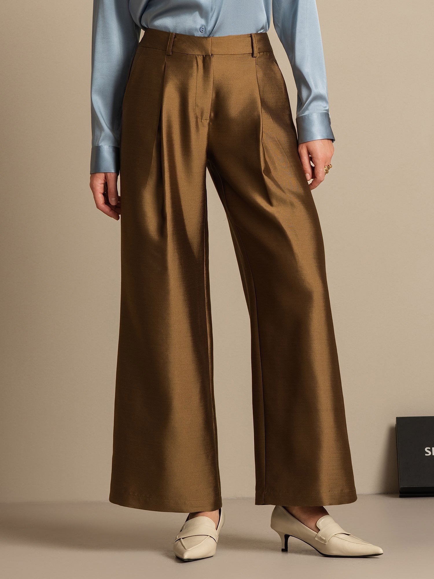 [Bronze] SilkSilky-DE 32Momme Silk-Wool Blend Womens Pants 001,