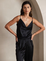 [Schwarz] SilkSilky-DE Spaghetti Strap Cowl Neck Cami Top 004