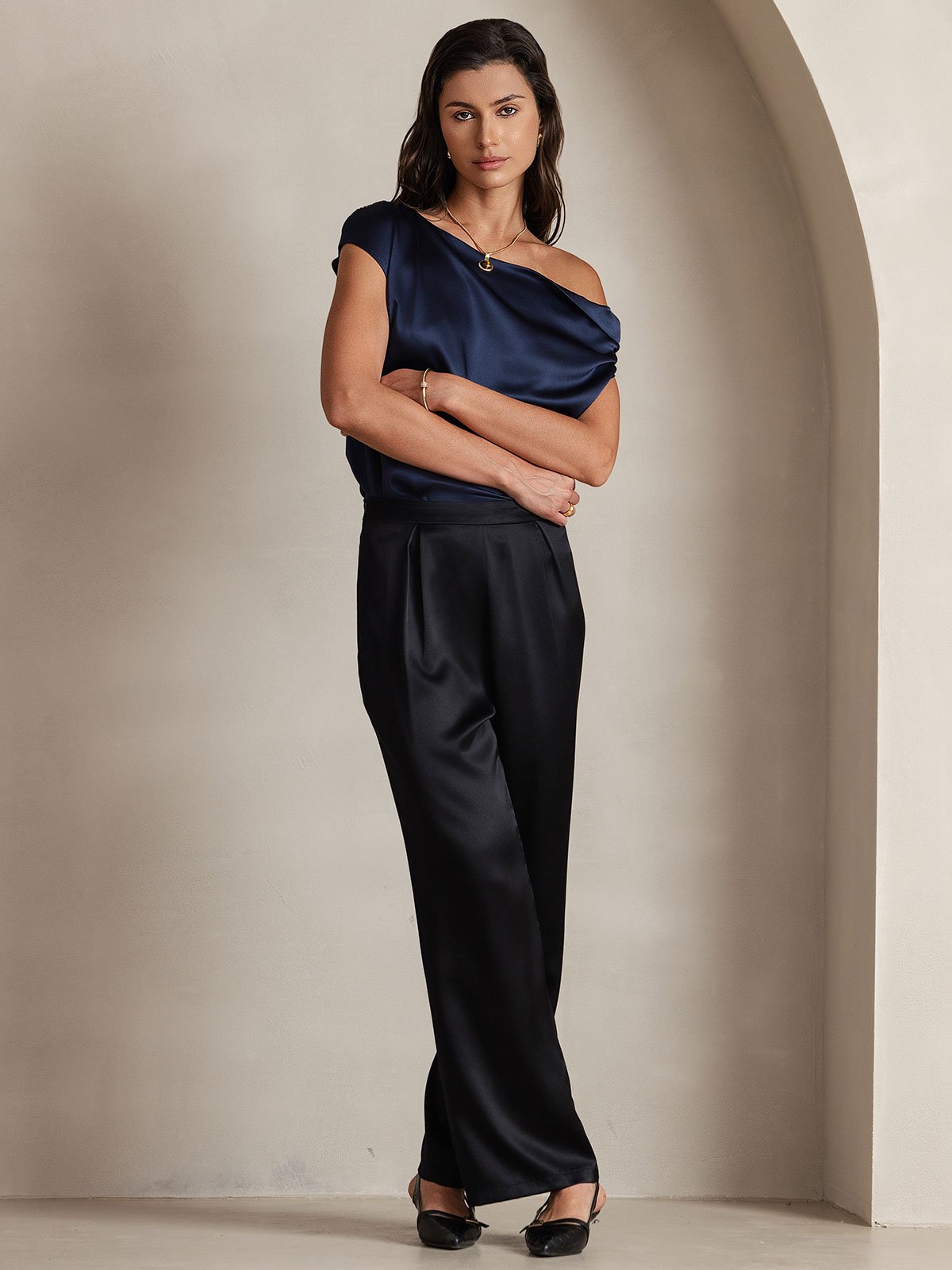 [Schwarz] SilkSilky-DE 19Momme Seide Womens Pants 007