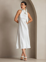 [Weiß] SilkSilky-DE 19Momme Stretch Silk Charmeuse Sleeveless Neckholder Kleider 006