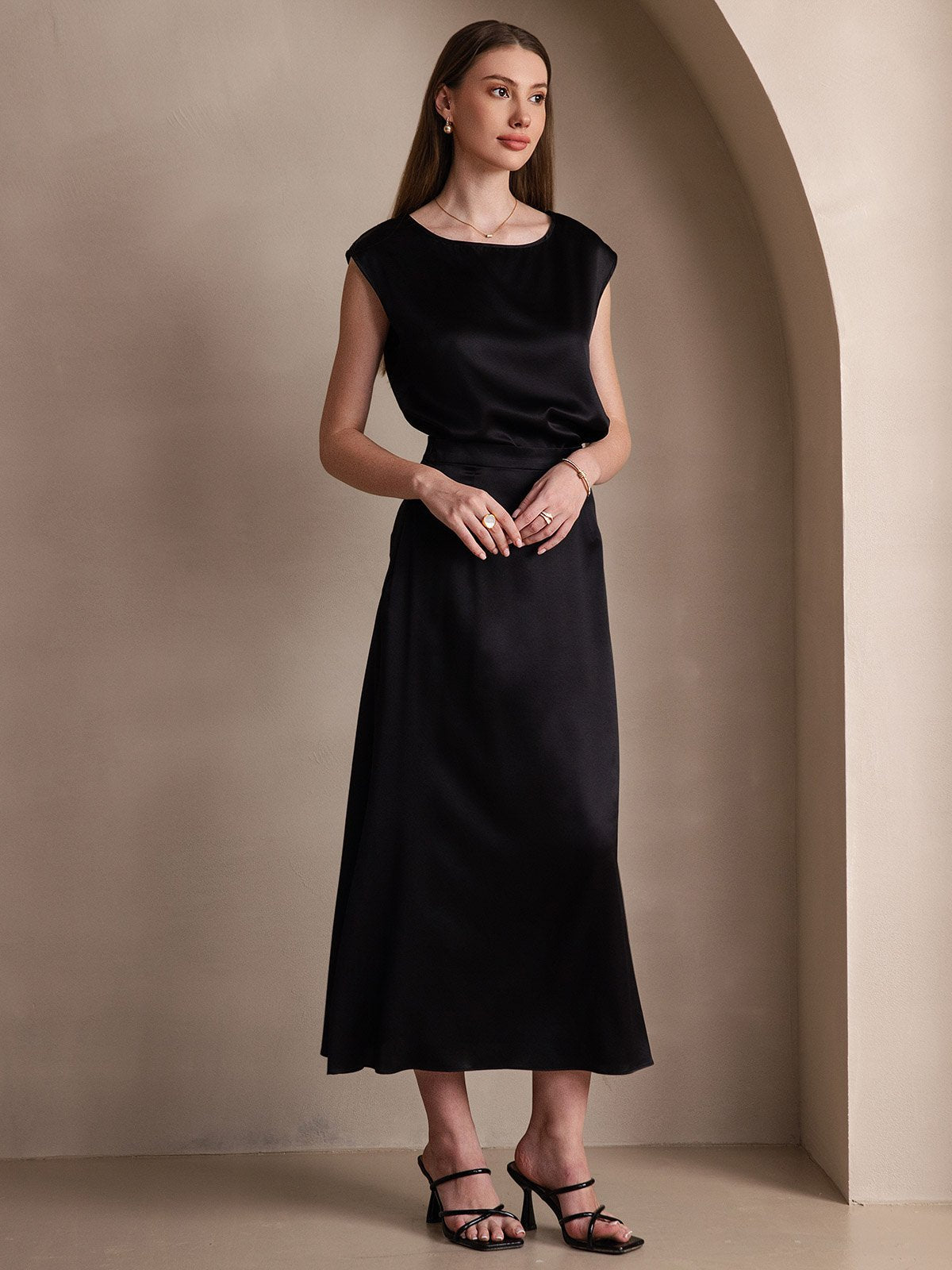 [Schwarz] SilkSilky-DE 19Momme Seide Skirt 004