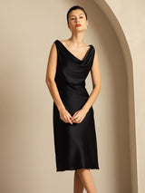 [Schwarz] SilkSilky-DE Sleeveless Cowl Neck Kleider 008