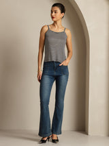 [Schwarzer Streifen] SilkSilky-DE Spaghettiträger Square Neck Cami Top 008