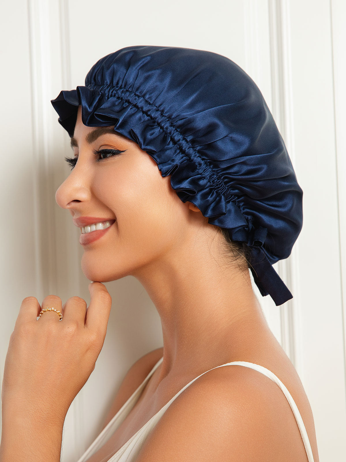 SilkSilky-DE Reine Seide Sleep Cap Dunkelblau 004