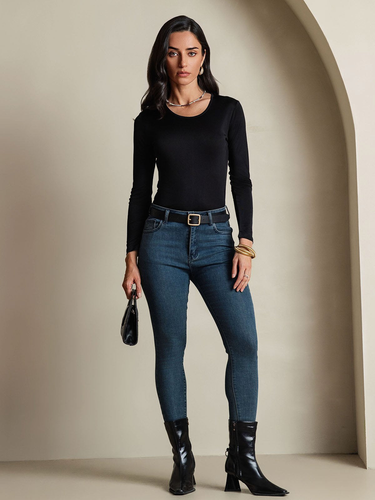 [Schwarz] SilkSilky-DE Seide Womens T-Shirt 006,