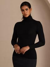 [Schwarz] SilkSilky-DE Long Sleeve Turtle Neck T-Shirt 001