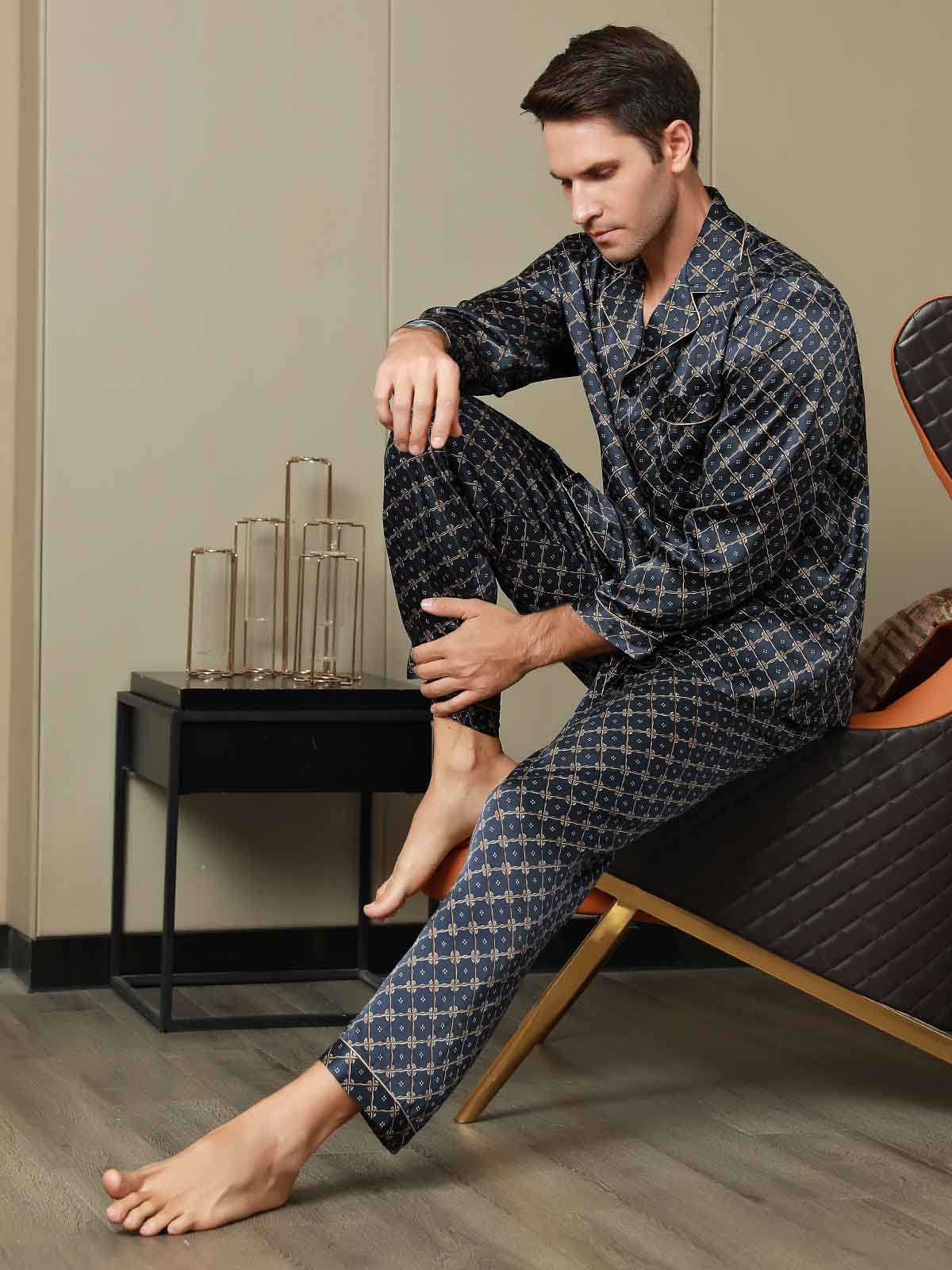 [Marine Kette] SilkSilky-DE Reine Seide Mens Pajamas 006