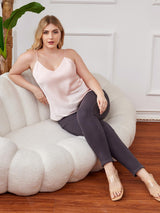 [Rosa] SilkSilky-DE Spaghettiträger V Ausschnitt Cami Top Große Größen 005
