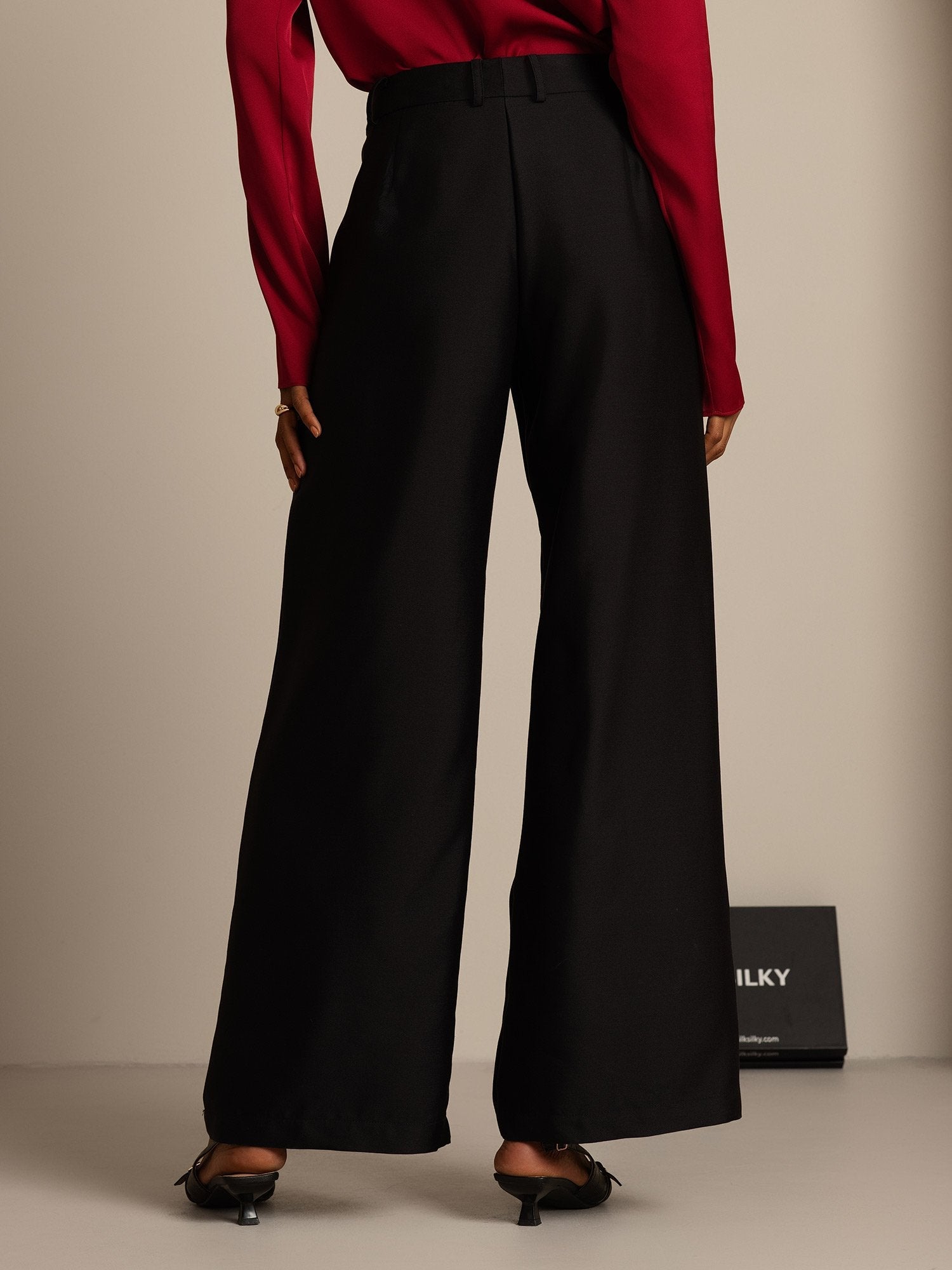 [Schwarz] SilkSilky-DE 32Momme Silk-Wool Blend Womens Pants 002,