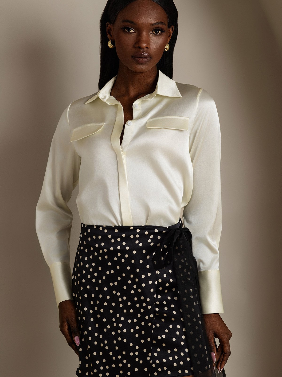 SilkSilky-DE 19Momme Seide Langärmelig Umlegekragen Damenhemd Elfenbeinfarbe 004