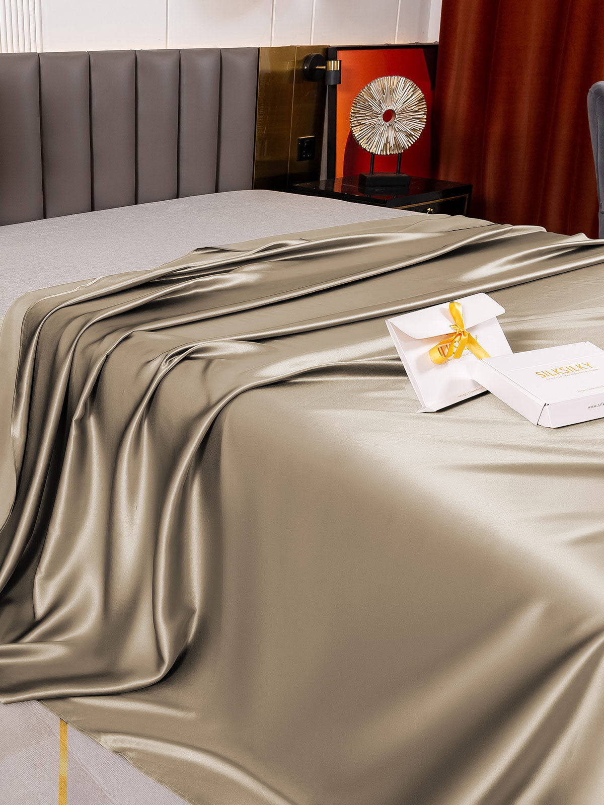 [Khaki] SilkSilky-DE 19Momme Reine Seide Sheet 003