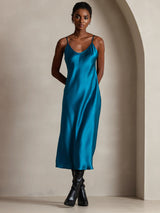 [König Blau] SilkSilky-DE Sleeveless V Neck Kleider 005