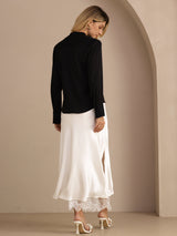 [Schwarz] SilkSilky-DE Long Sleeve Tie Neck Damenblusen 005