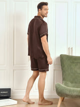 [Kaffee] SilkSilky-DE Short Sleeve Notch-Kragen Herren Pyjamas 002