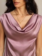 [Blasses Mauve] SilkSilky-DE Cap Sleeve Cowl Neck T-Shirt 005