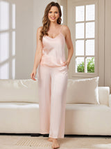 [Rosa] SilkSilky-DE Spaghettiträger V Ausschnitt Camisole-Set 003