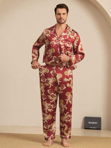 [Weinroter Drache] SilkSilky-DE Long Sleeve Notch-Kragen Herren Pyjamas 004