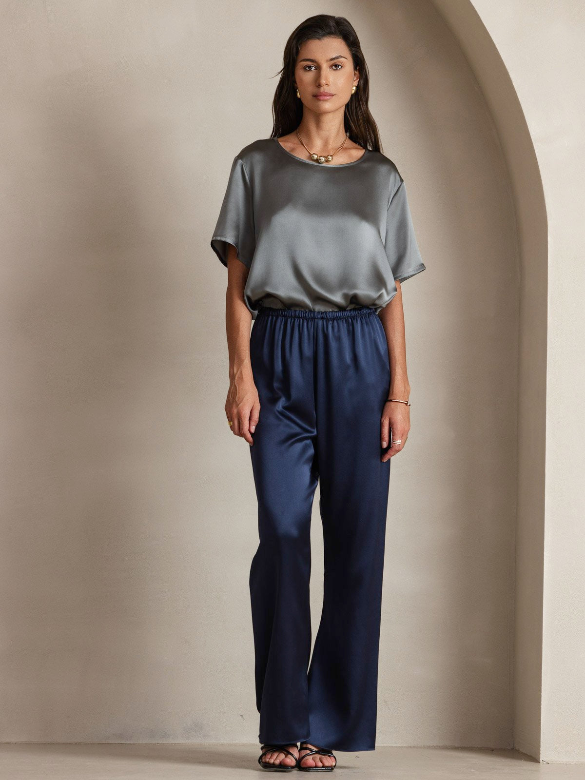[Dunkelblau] SilkSilky-DE 19Momme Seide Womens Pants 005
