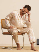 [Champagner] SilkSilky-DE Long Sleeve Notch-Kragen Herren Pyjamas 008