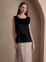 [Schwarz] SilkSilky-DE Sleeveless Round Neck Cami Top 001
