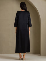 [Schwarz] SilkSilky-DE 3/4 Sleeve Round Neck Kleider 002