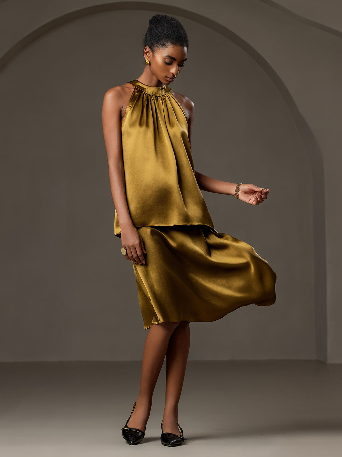 [Braun] SilkSilky-DE 19Momme Seide Skirt 005