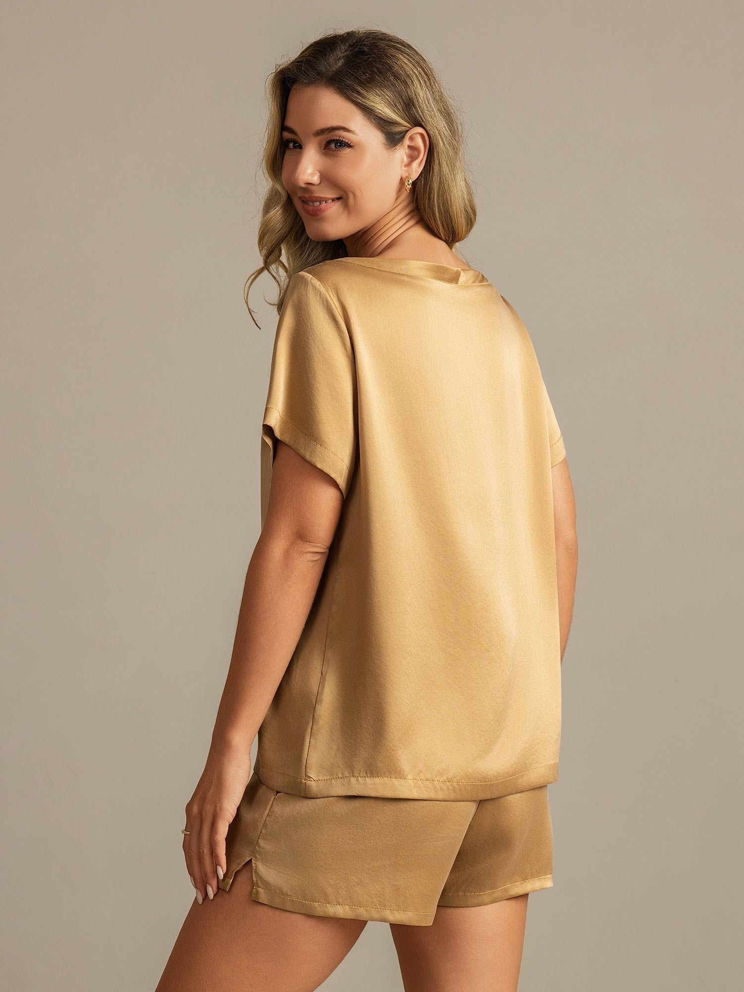 [Tan] SilkSilky-DE 19Momme Seide Womens Pajamas 002