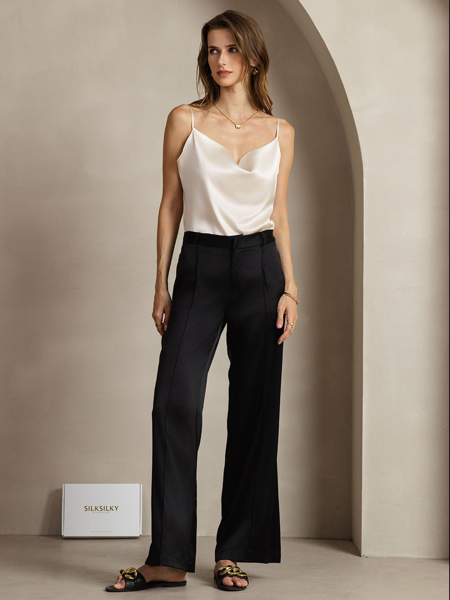 [Schwarz] SilkSilky-DE 19Momme Seide Womens Pants 003