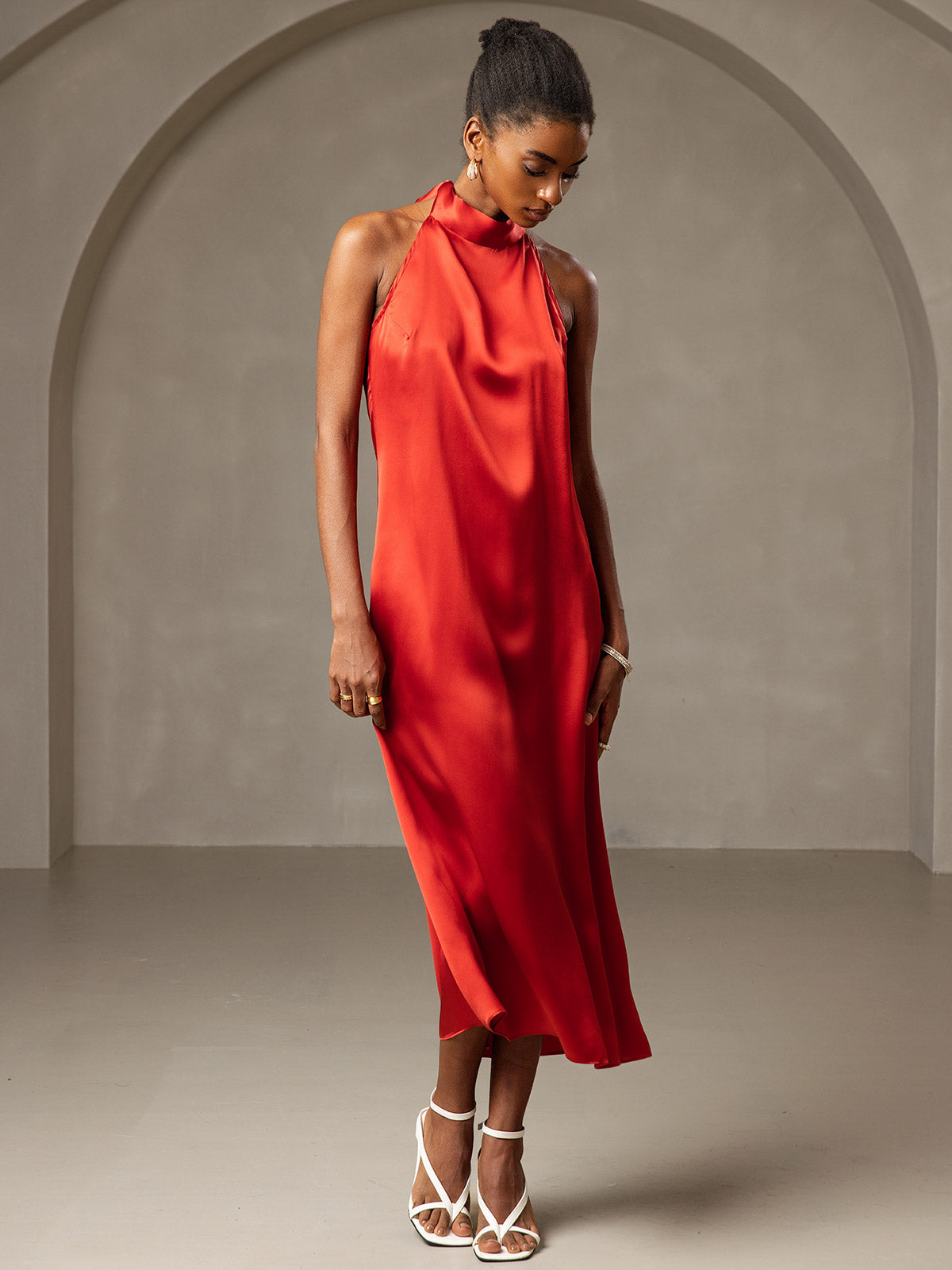 [Rotwein] SilkSilky-DE 19Momme Seide Dress 005