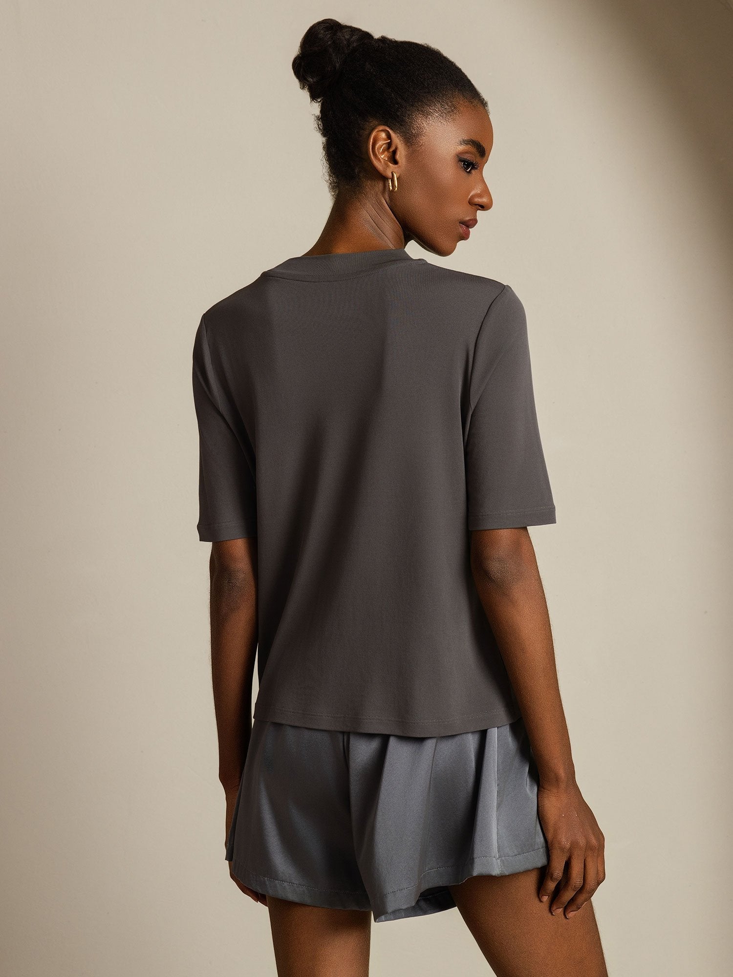 [Grau] SilkSilky-DE Reine Seide Womens T-Shirt 002