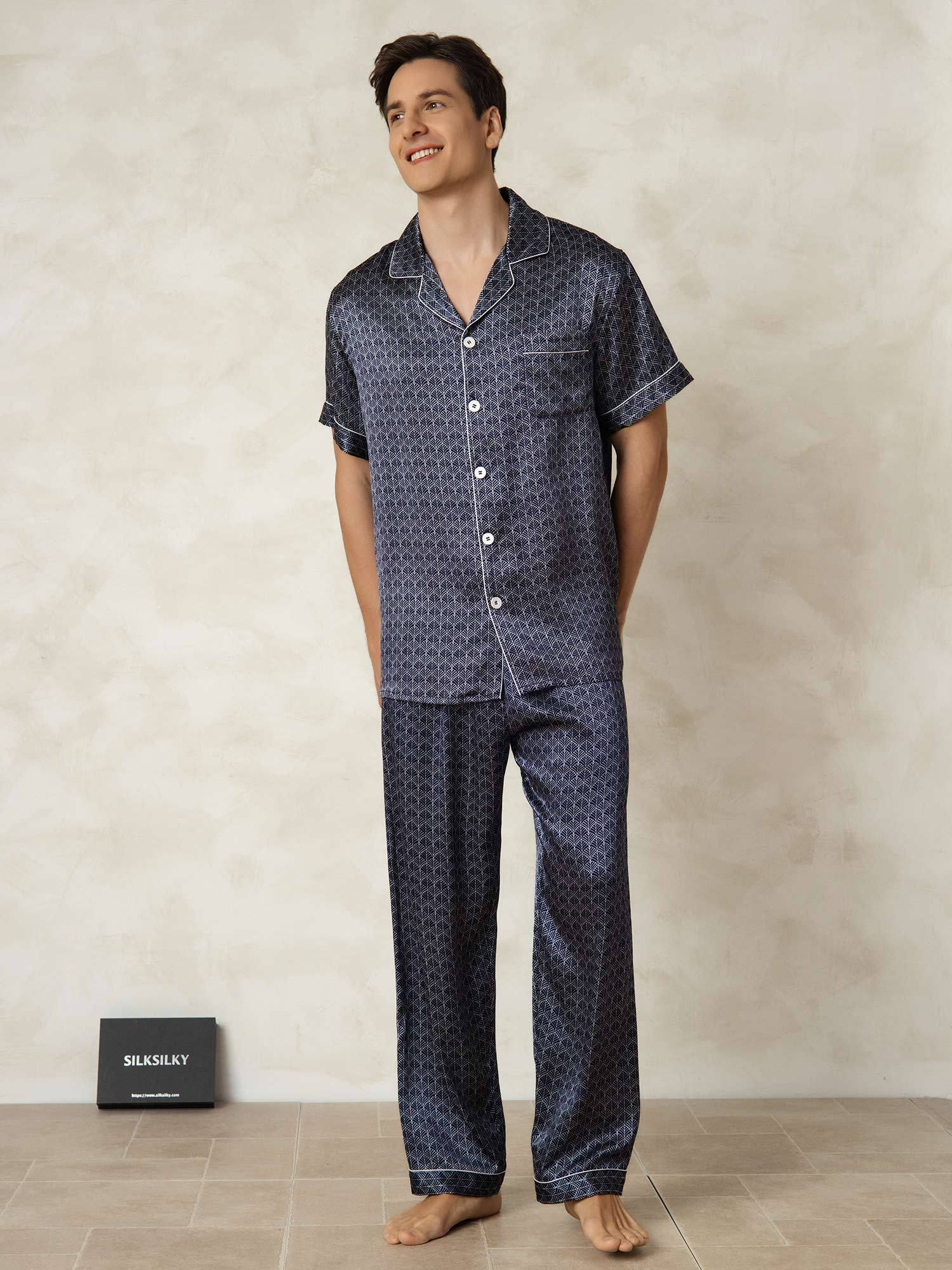 [MarineGinkgo] SilkSilky-DE Reine Seide Umlegekragen Herren Pyjamas 001