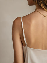 [Hellgrau] SilkSilky-DE Spaghetti Strap Cowl Neck Cami Top 006