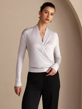 [Grau] SilkSilky-DE Long Sleeve Damenblusen 003