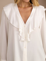 [Weiß] SilkSilky-DE Long Sleeve Deep V Neck Damenblusen 004
