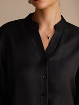 [Schwarz] SilkSilky-DE Long Sleeve Blouse 005