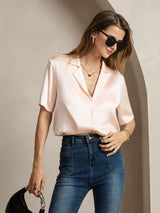[Rosa] SilkSilky-DE Short Sleeve Lapel Collar Damenhemd 005