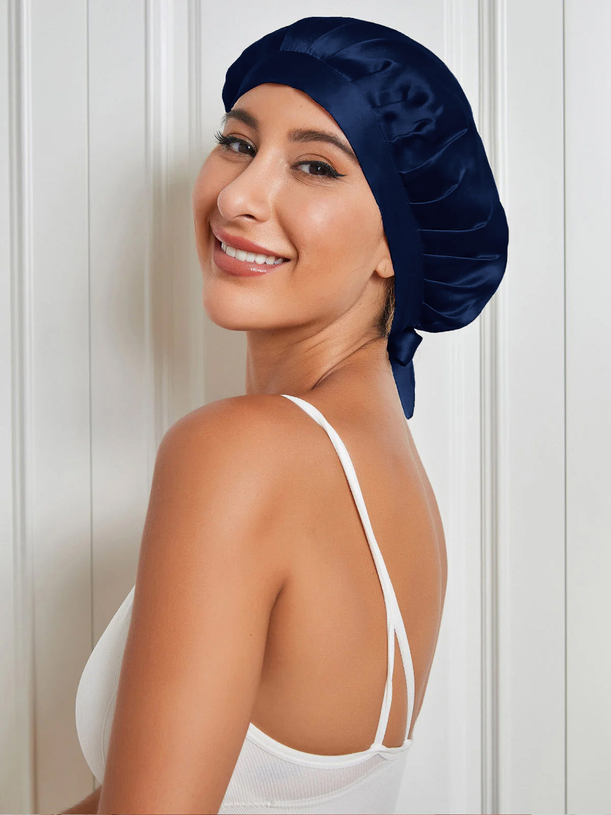 [Dunkelblau] SilkSilky-DE Reine Seide Sleep Cap 004