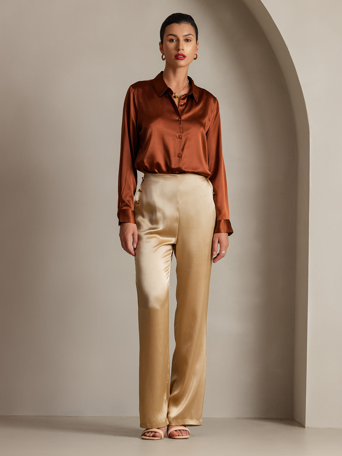 [Champagner] SilkSilky-DE 19Momme Seide Womens Pants 006