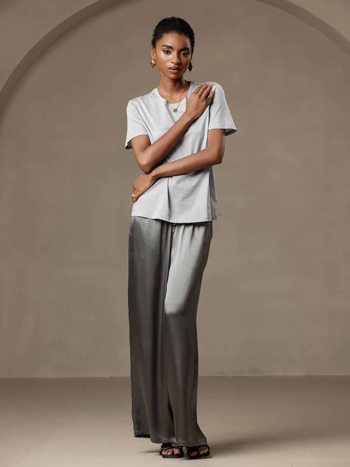 [Silber] SilkSilky-DE Seidenstrick Womens T-Shirt 005