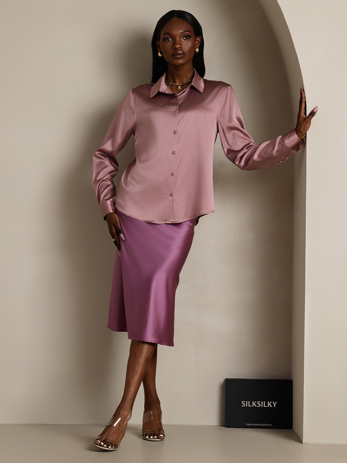 [Blasses Mauve] SilkSilky-DE Seide Umlegekragen Damenhemd 007