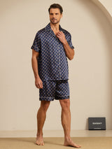 [Marine Kette] SilkSilky-DE Kurzärmelig Notch-Kragen Herren Pyjamas 007