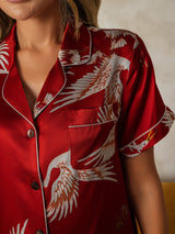[Dunkelrot] SilkSilky-DE Short Sleeve Notch-Kragen Damen Pyjamas 004