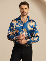 [Navy Drache] SilkSilky-DE Long Sleeve Lapel Collar Herrenhemd 005