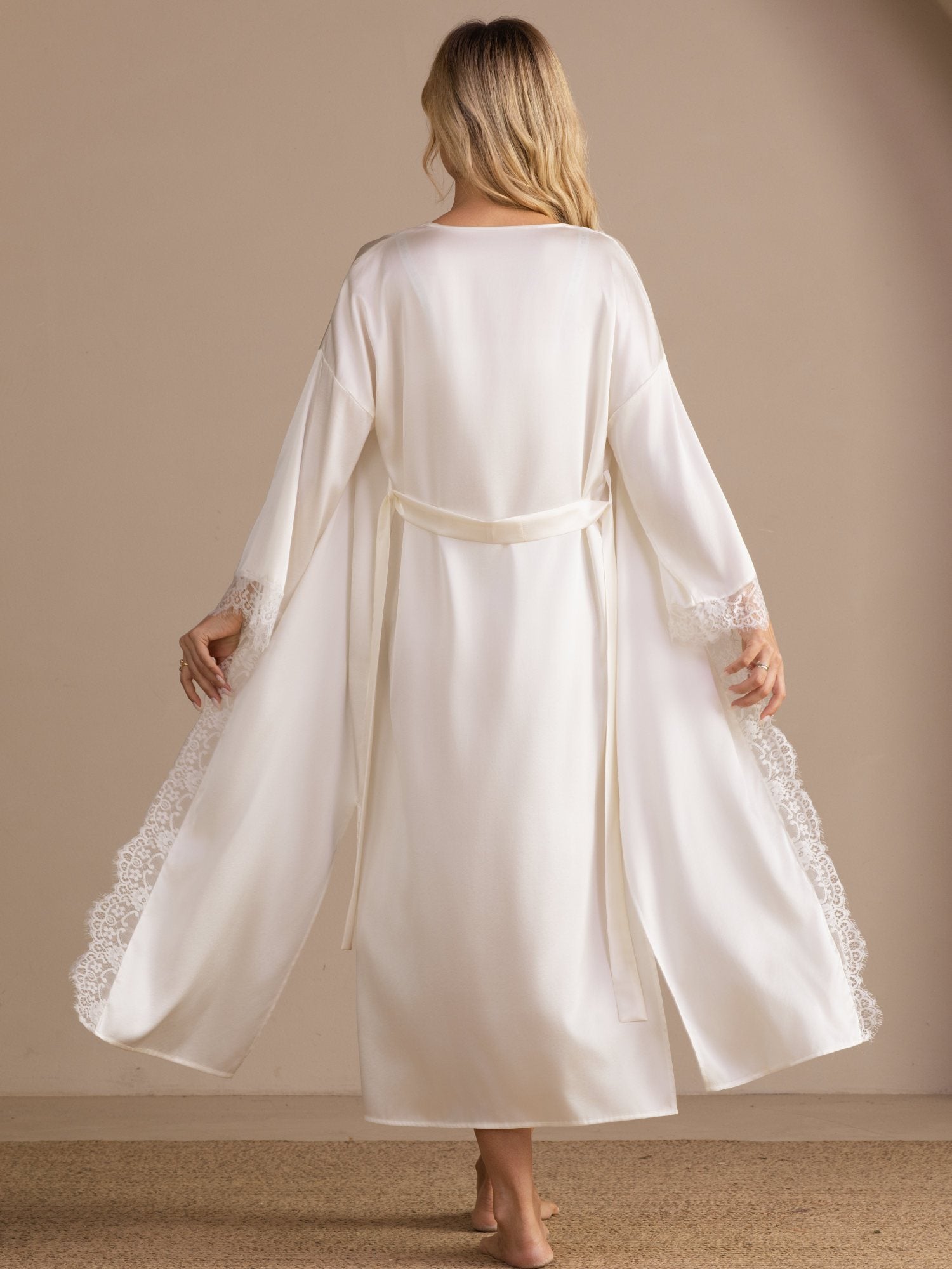 [Weiß] SilkSilky-DE 3/4 Sleeve Womens Robe 002