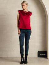 [Rotwein] SilkSilky-DE Cap Sleeve Round Neck T-Shirt 007