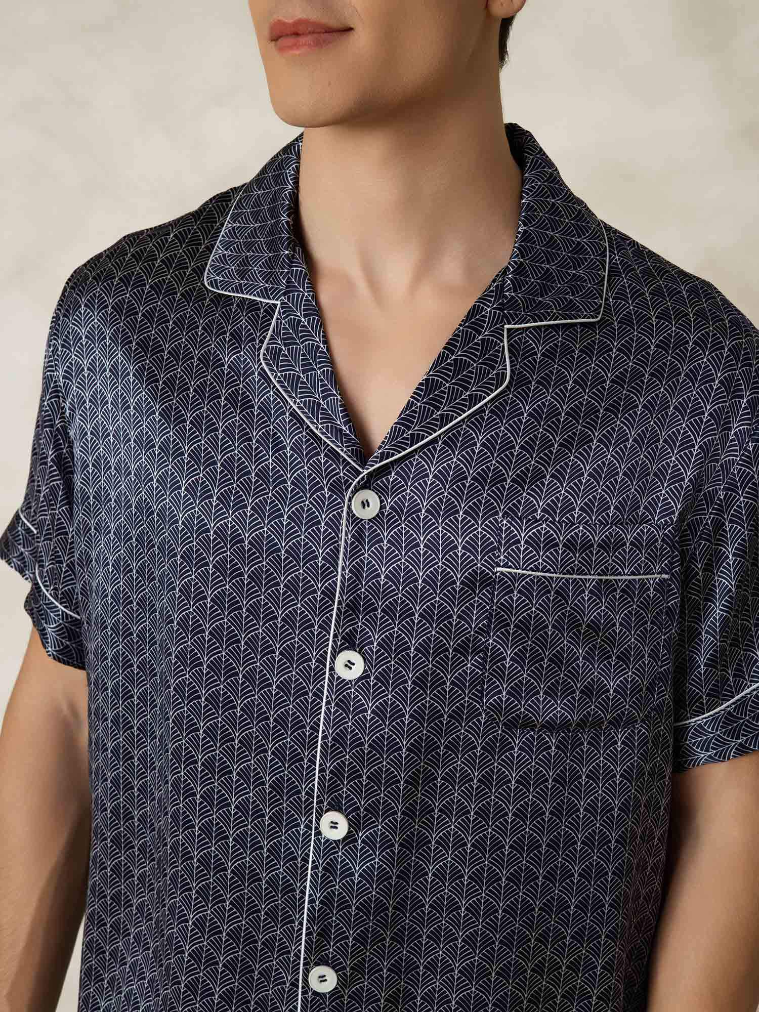 [MarineGinkgo] SilkSilky-DE Reine Seide Umlegekragen Herren Pyjamas 007